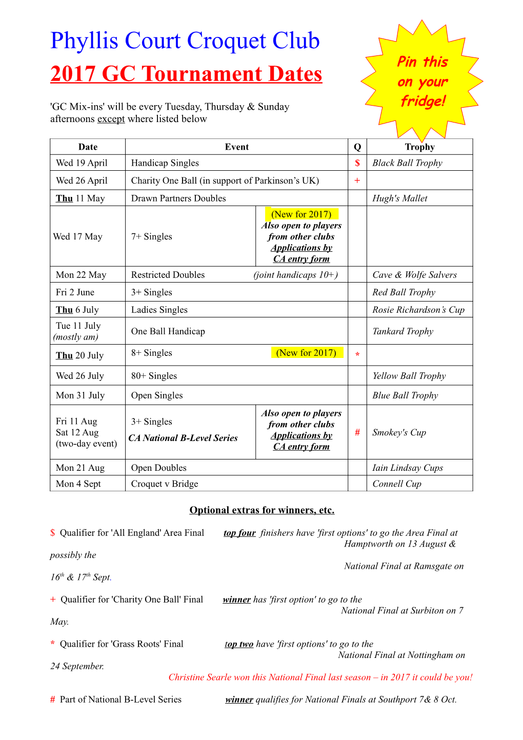 2017 GC Tournament Dates