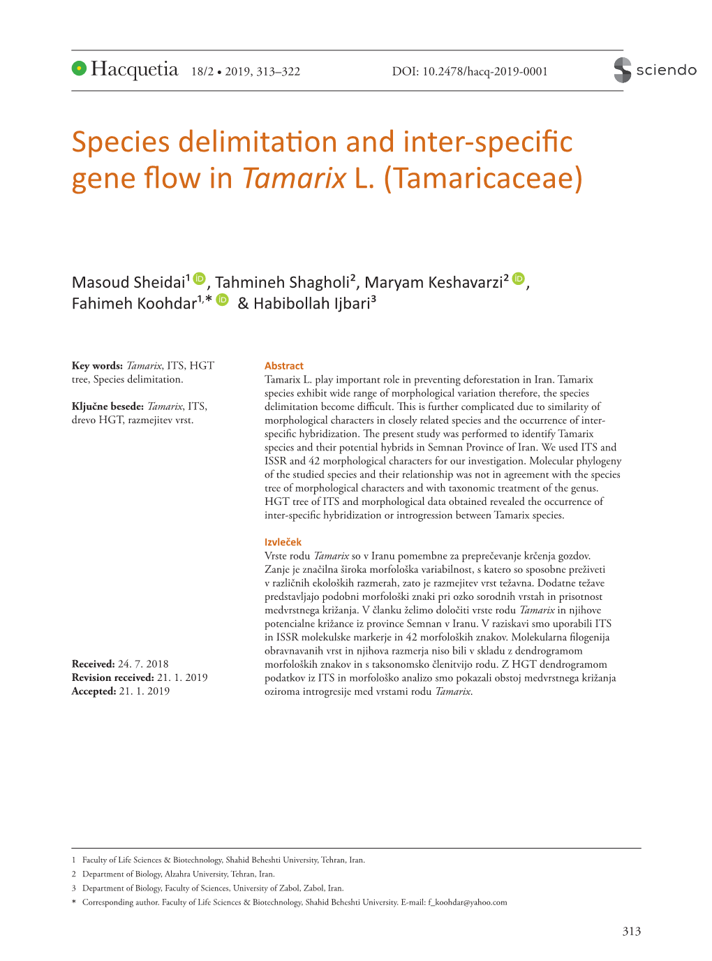 Species Delimitation and Inter-Specific Gene Flow in Tamarix L