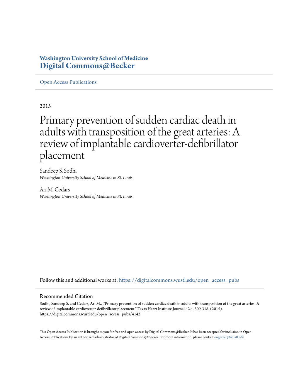 Primary Prevention of Sudden Cardiac Death in Adults with Transposition of the Great Arteries: a Review of Implantable Cardioverter-Defibrillator Placement Sandeep S