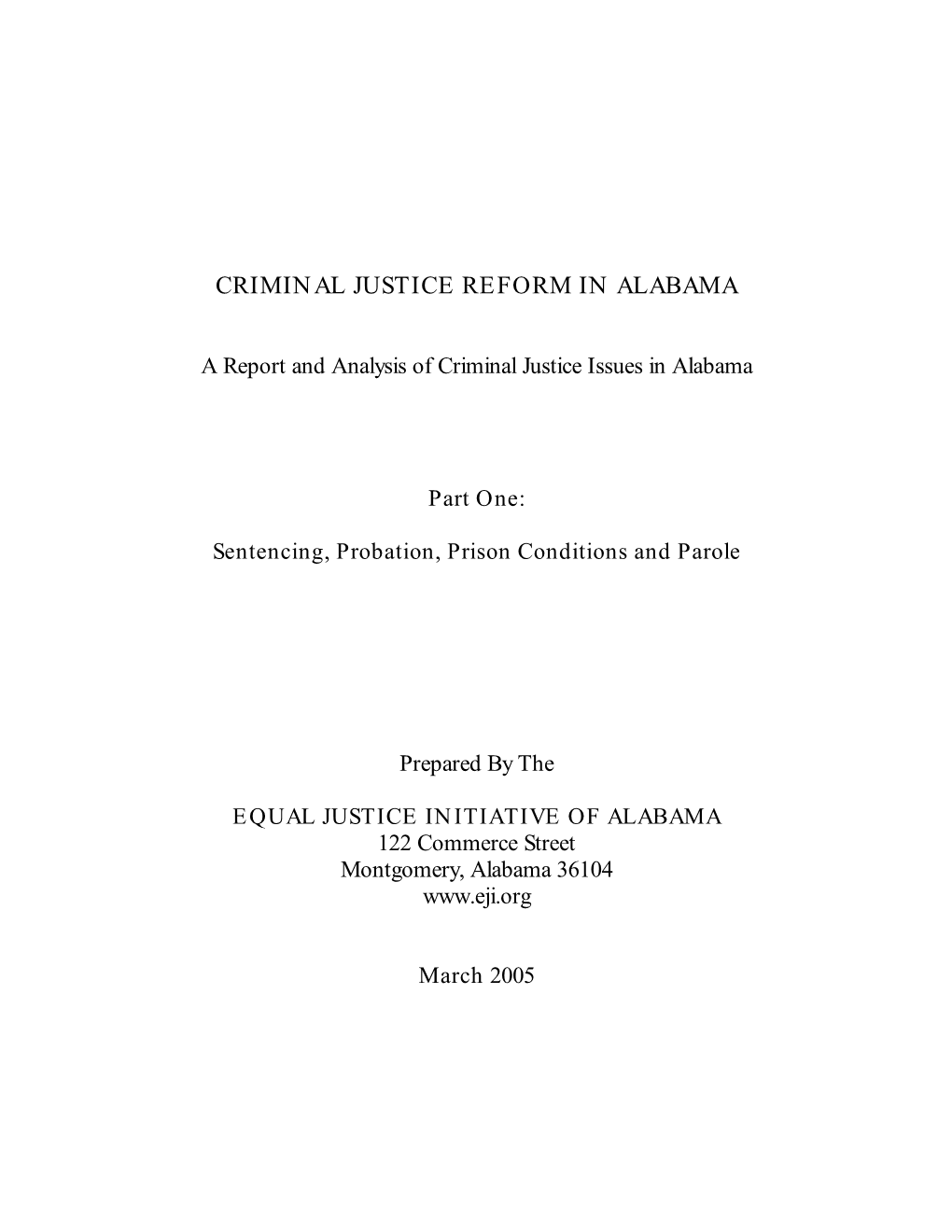 Criminal Justice Reform in Alabama