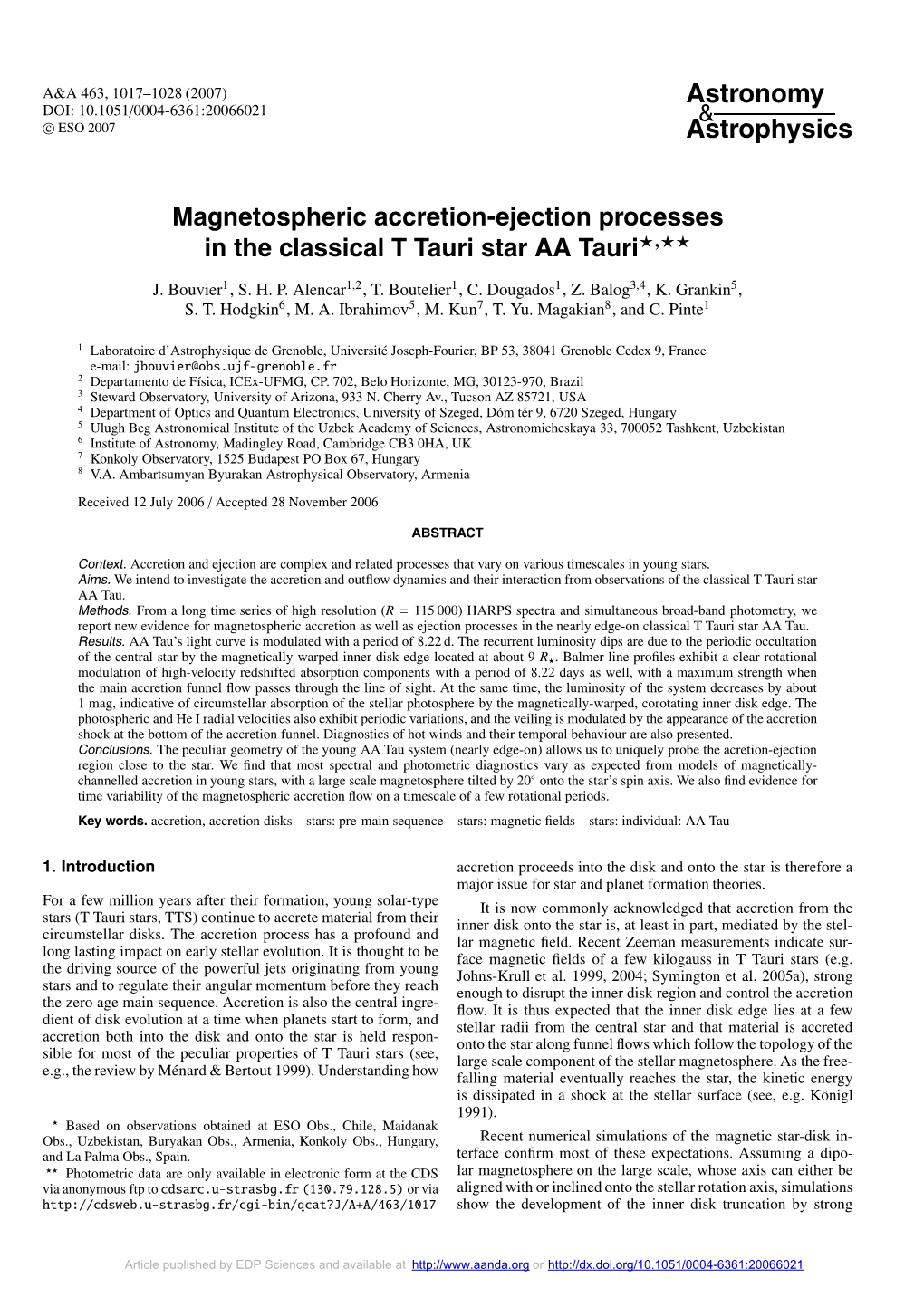 Magnetospheric Accretion-Ejection Processes in the Classical T Tauri Star AA Tauri�,