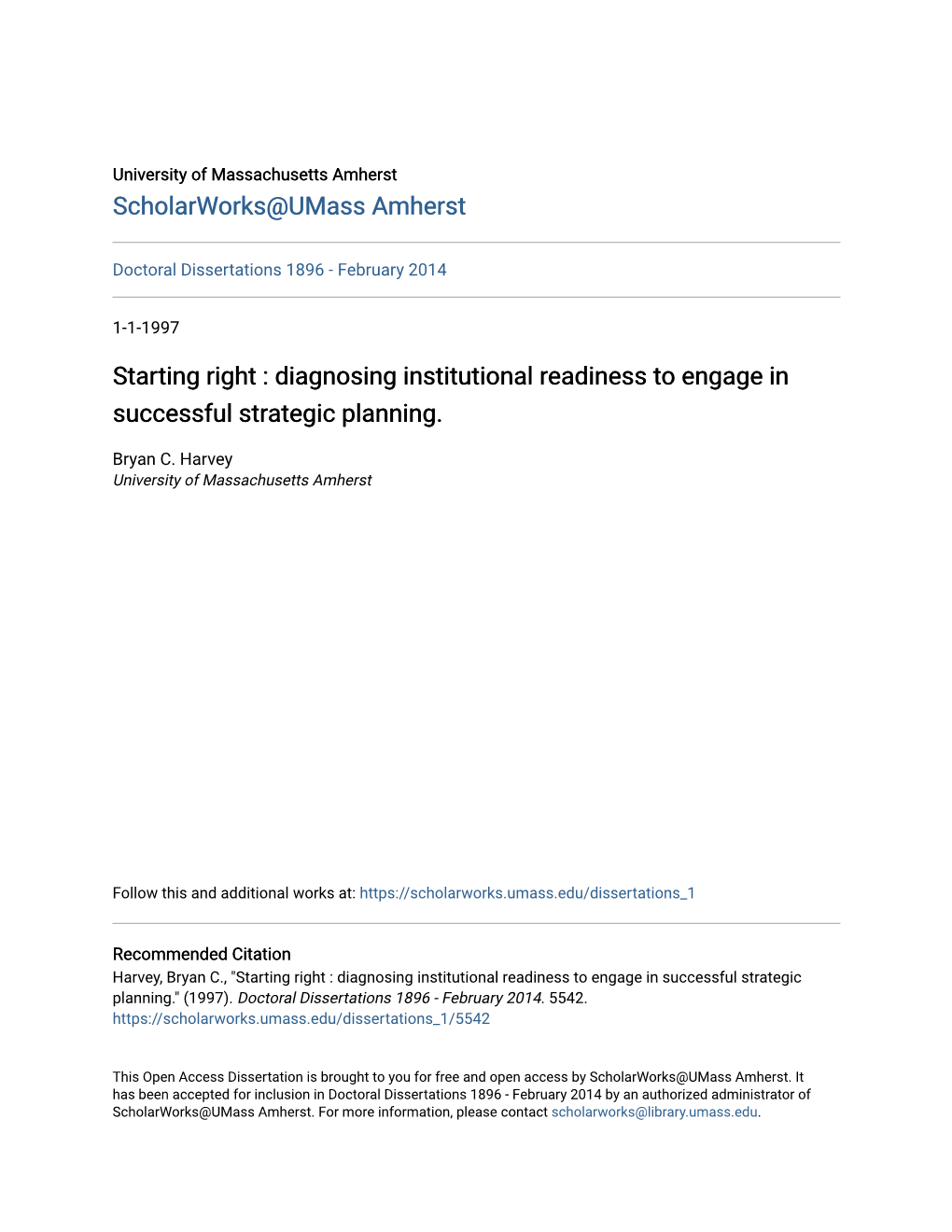 Diagnosing Institutional Readiness to Engage in Successful Strategic Planning