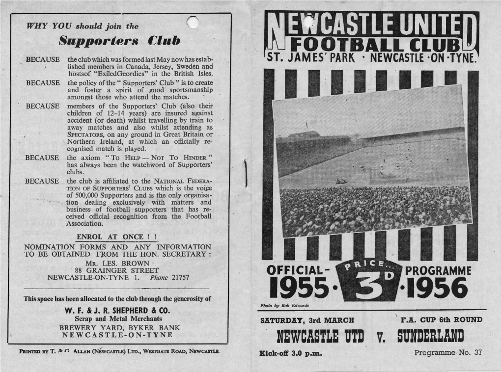 Newcastle Utd V. Sunderland Printed by T