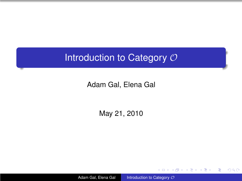 Introduction to Category O