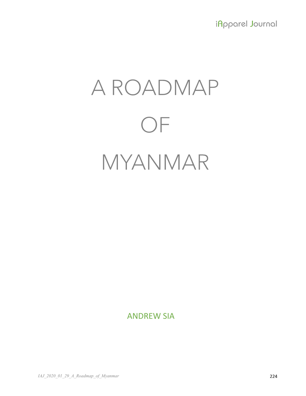 A Roadmap of Myanmar