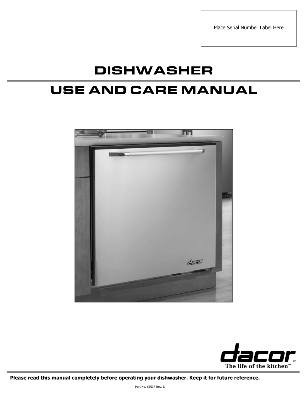 Dishwasher Use and Care Manual