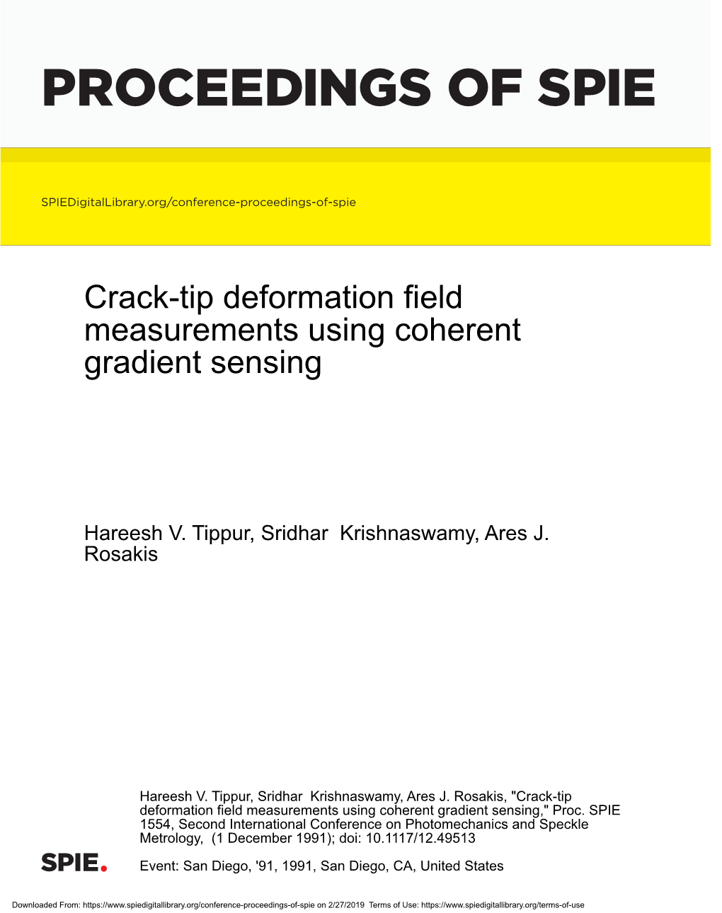 Crack-Tip Deformation Field Measurements Using Coherent Gradient Sensing