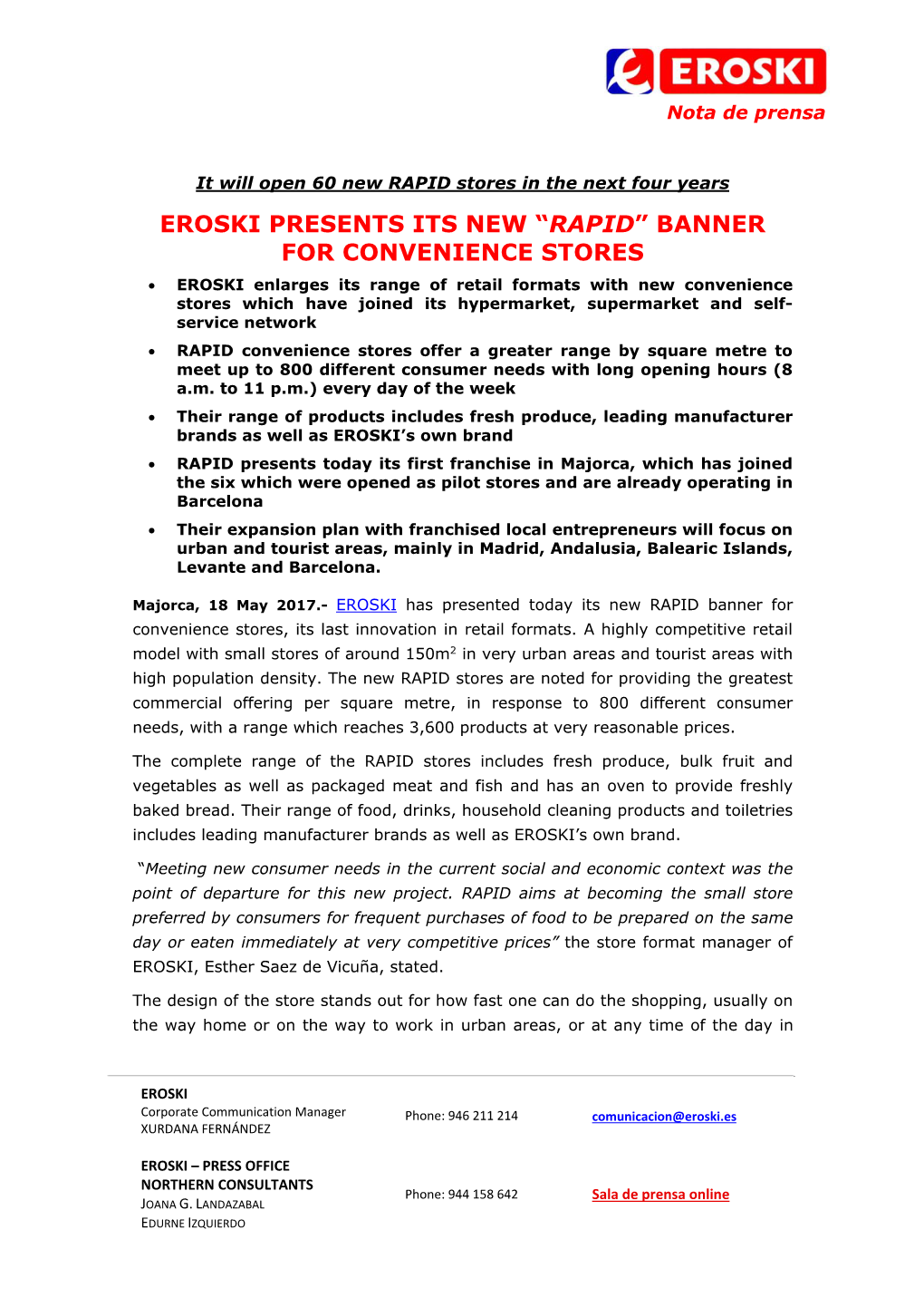 Eroski Presents Its New “Rapid” Banner For