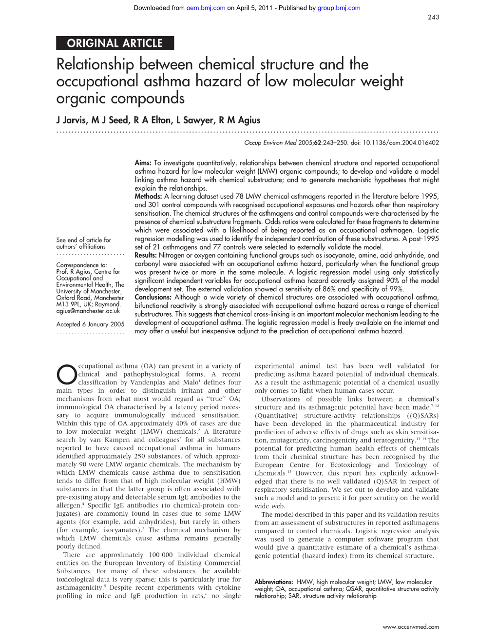 Relationship Between Chemical Structure and the Occupational