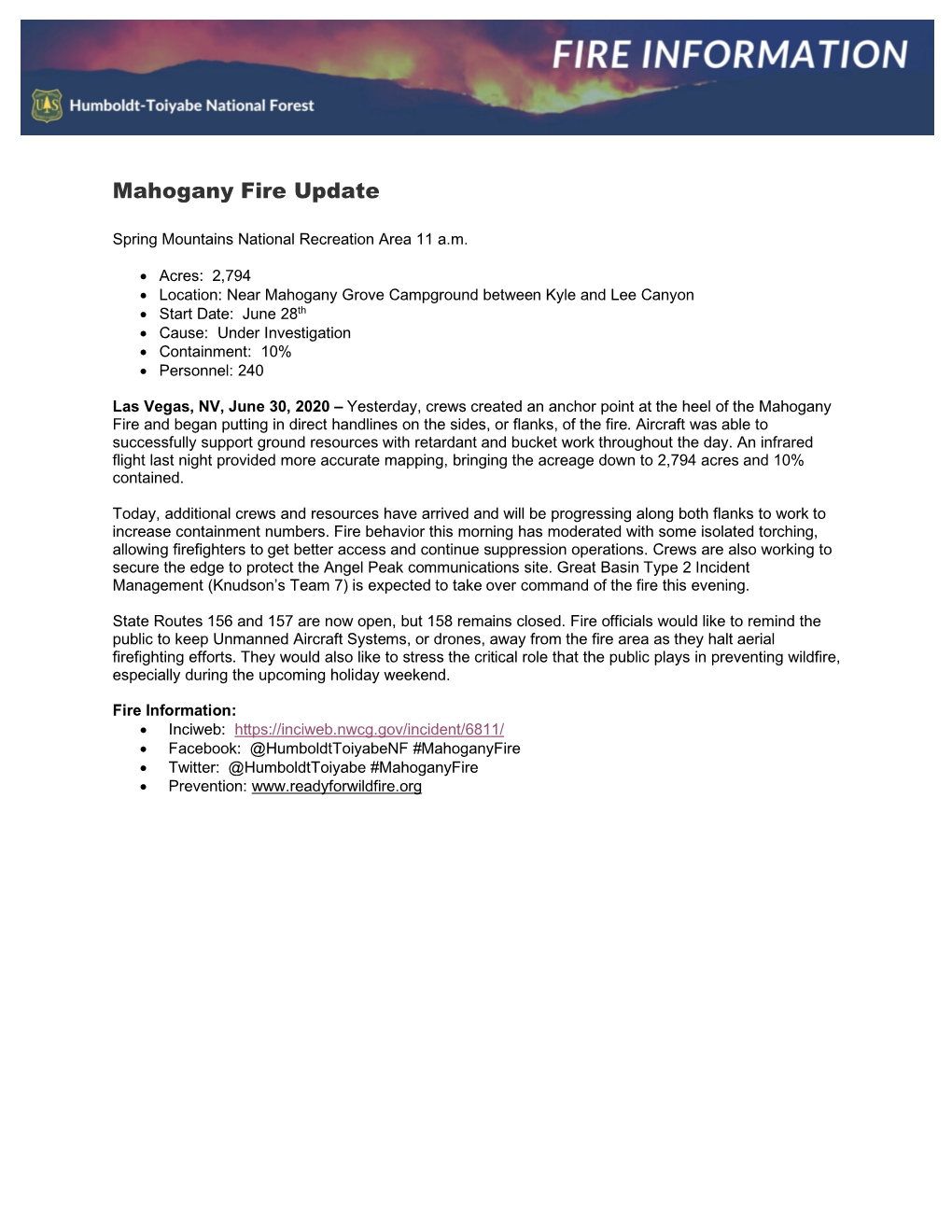Mahogany Fire Update