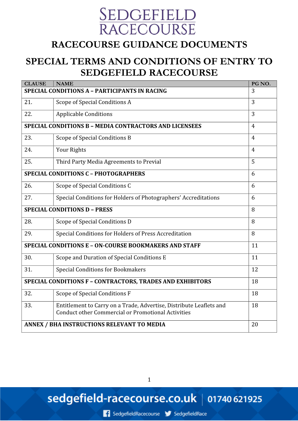 Racecourse Guidance Documents Special Terms and Conditions Of