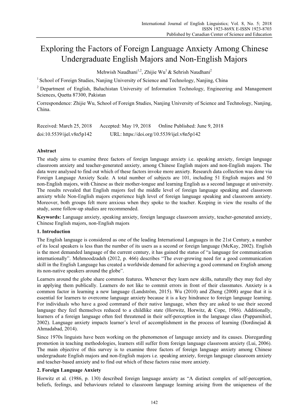 Exploring the Factors of Foreign Language Anxiety Among Chinese Undergraduate English Majors and Non-English Majors