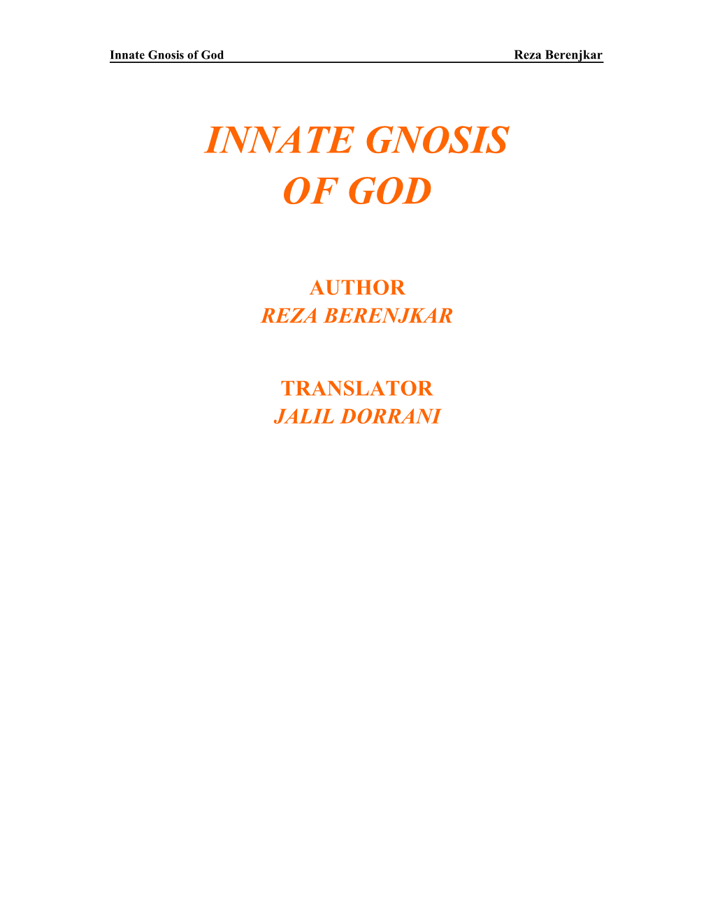 Innate Gnosis of God Reza Berenjkar