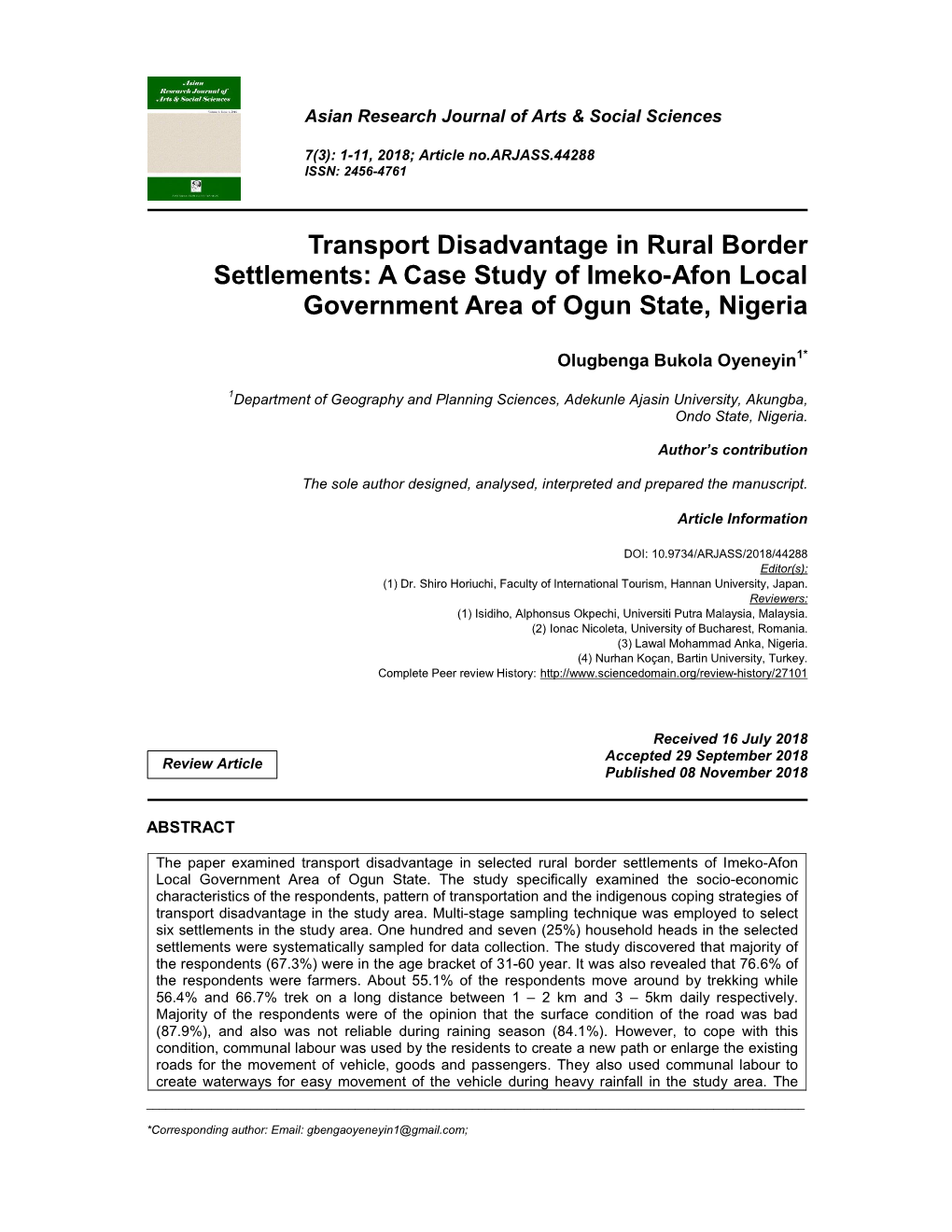 A Case Study of Imeko-Afon Local Government Area of Ogun State, Nigeria