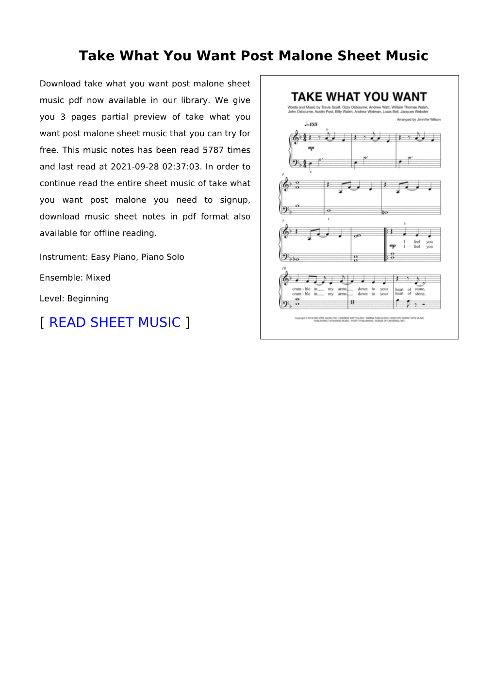 Take What You Want Post Malone Sheet Music