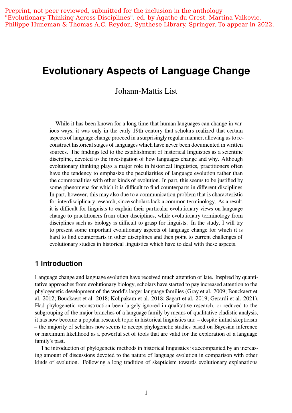 Evolutionary Aspects of Language Change