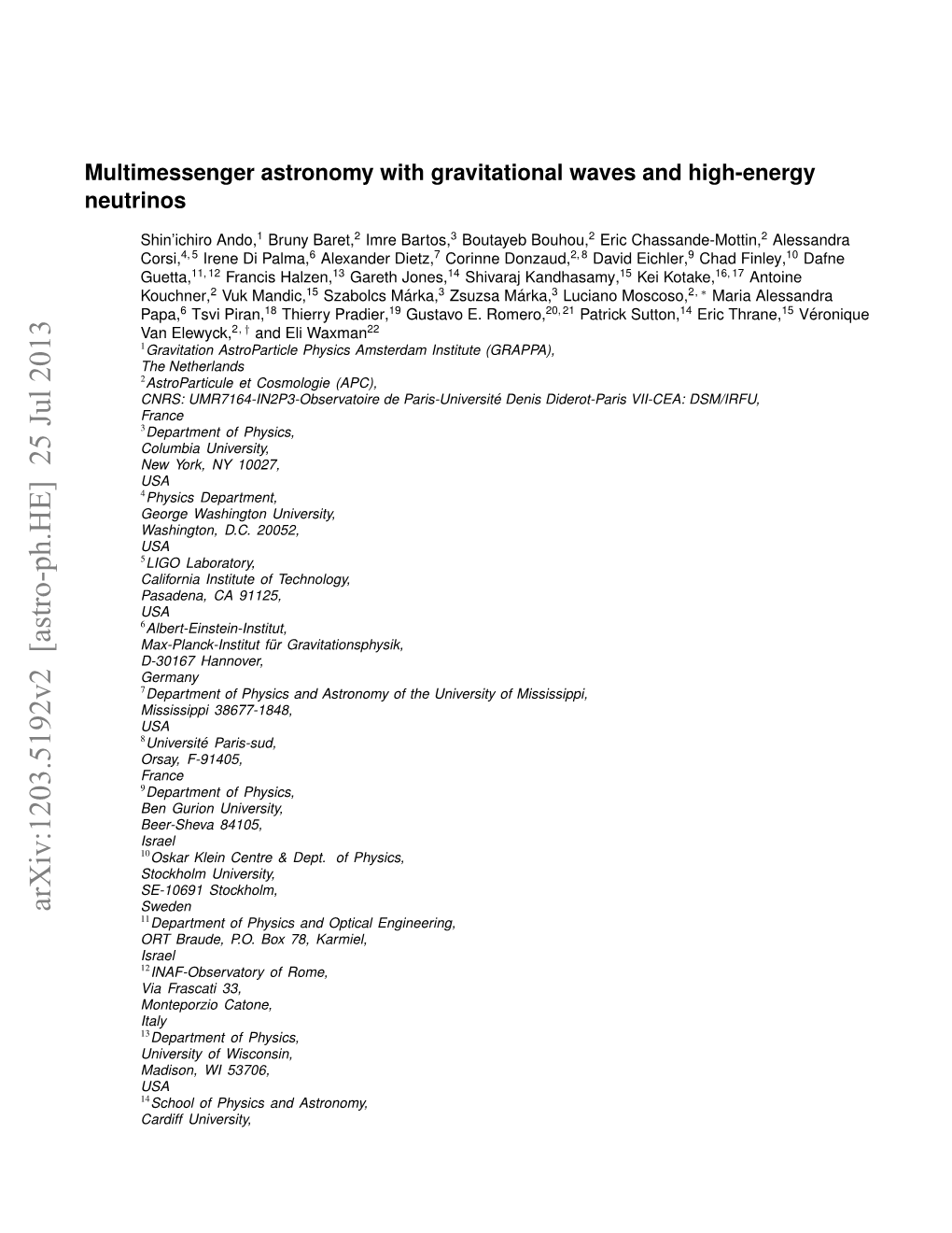 Multimessenger Astronomy with Gravitational Waves and High-Energy Neutrinos