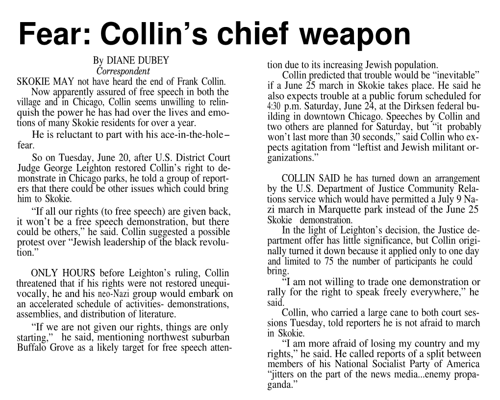 Fear: Collin's Chief Weapon