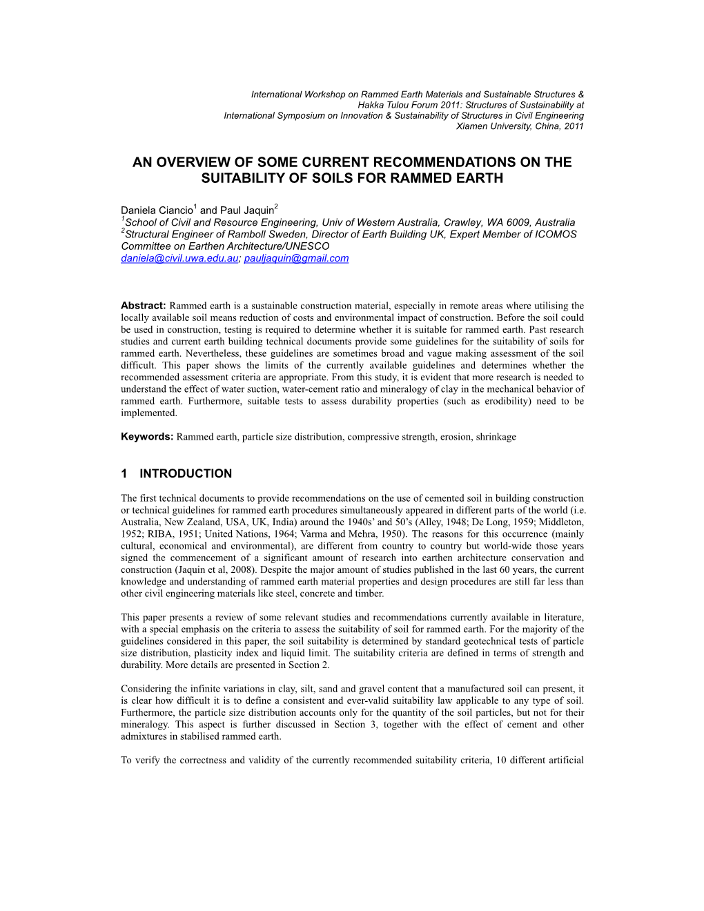 An Overview of Some Current Recommendations on the Suitability of Soils for Rammed Earth