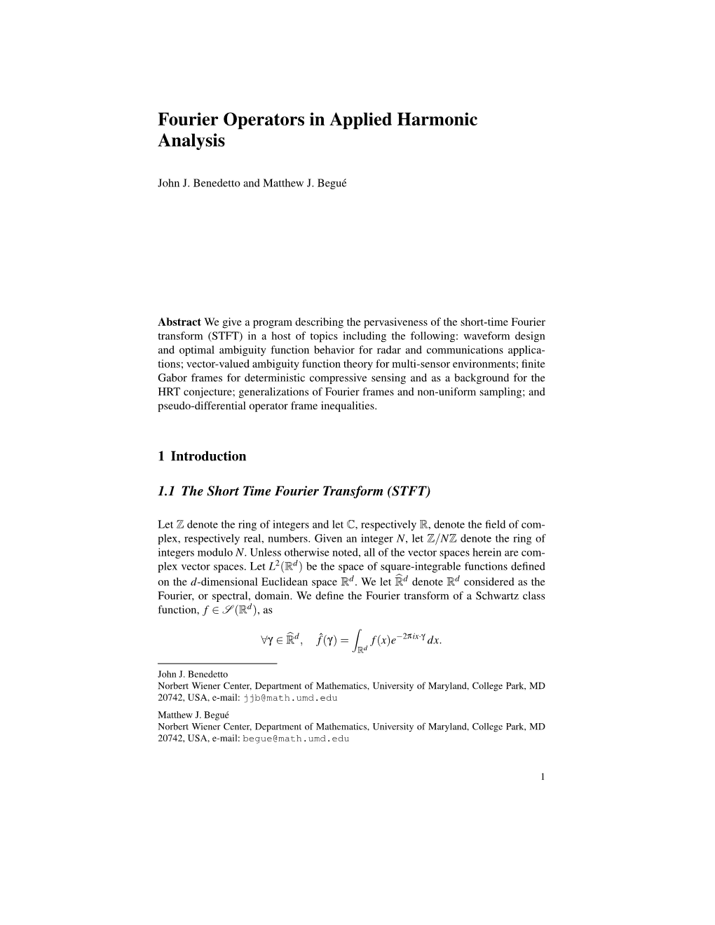 Fourier Operators in Applied Harmonic Analysis