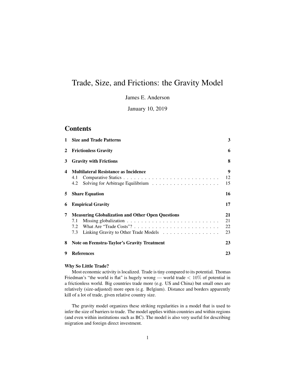 Trade, Size, and Frictions: the Gravity Model