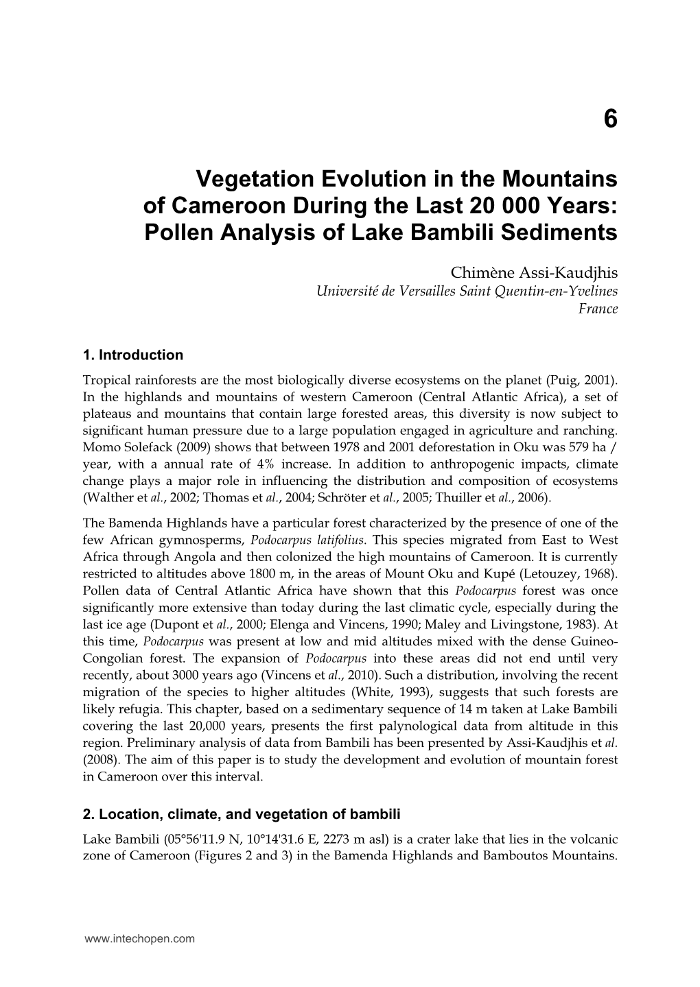 Vegetation Evolution in the Mountains of Cameroon During the Last 20 000 Years: Pollen Analysis of Lake Bambili Sediments