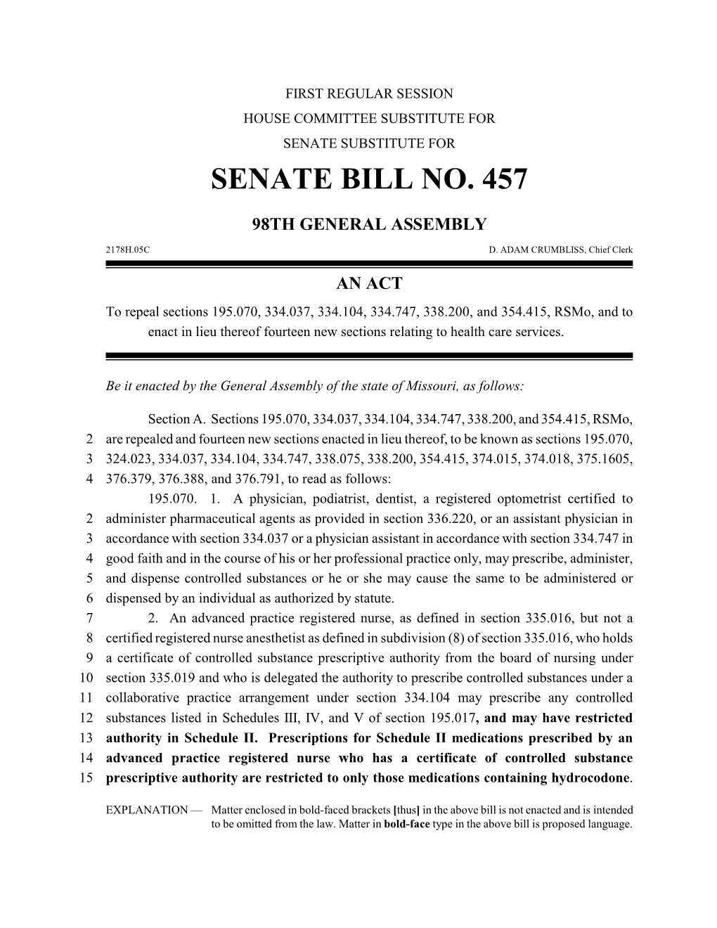 Senate Bill No. 457