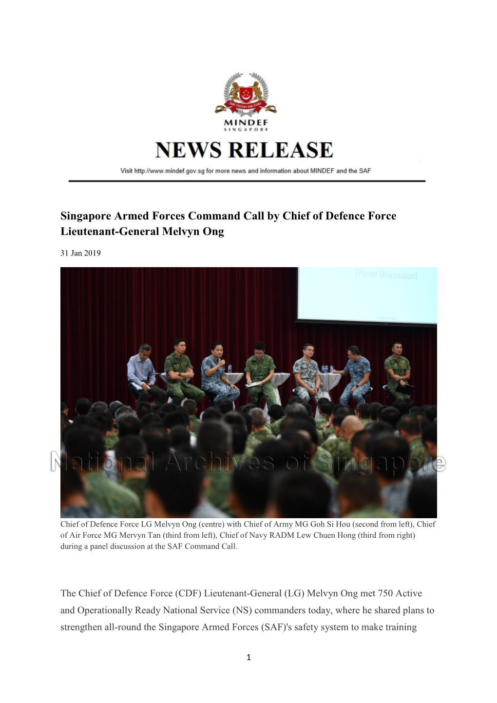 Singapore Armed Forces Command Call by Chief of Defence Force Lieutenant-General Melvyn Ong