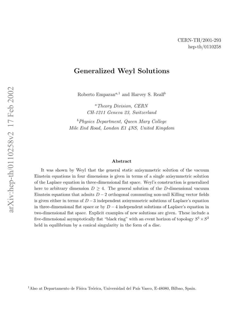 Generalized Weyl Solutions