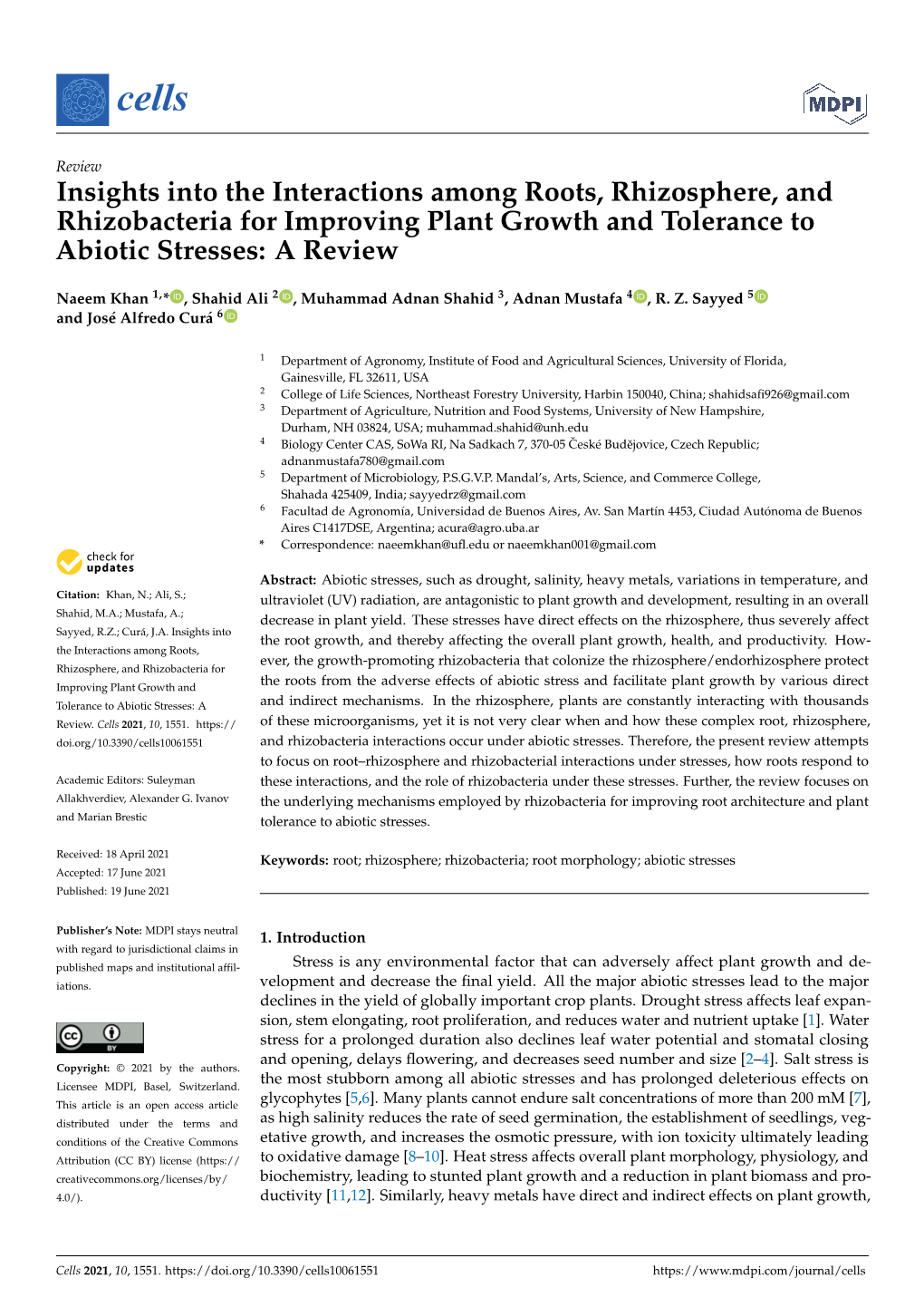 Insights Into the Interactions Among Roots, Rhizosphere, and Rhizobacteria for Improving Plant Growth and Tolerance to Abiotic Stresses: a Review