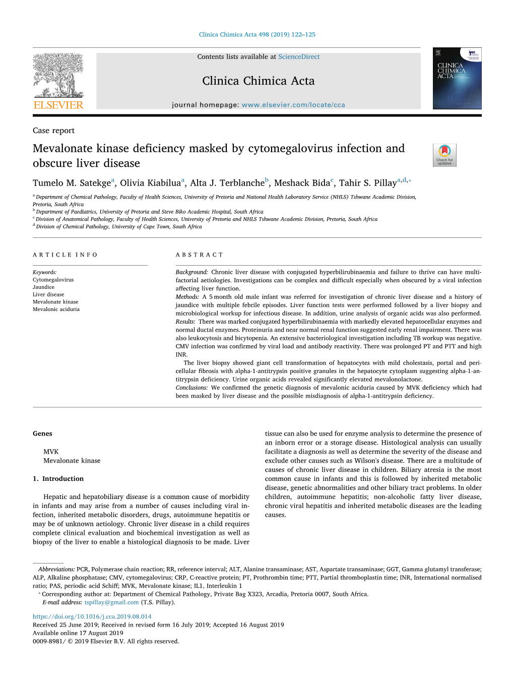 Mevalonate Kinase Deficiency Masked by Cytomegalovirus Infection And