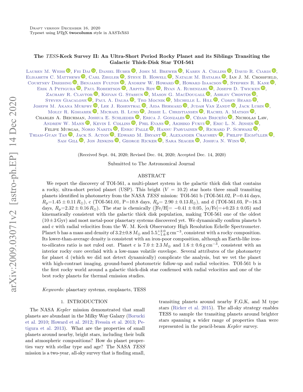 Arxiv:2009.03071V2 [Astro-Ph.EP] 14 Dec 2020