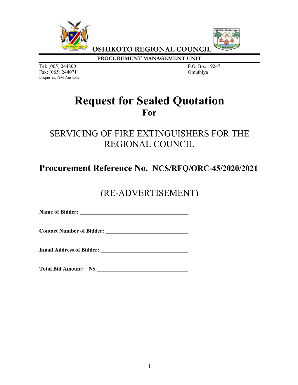 Request for Sealed Quotation For