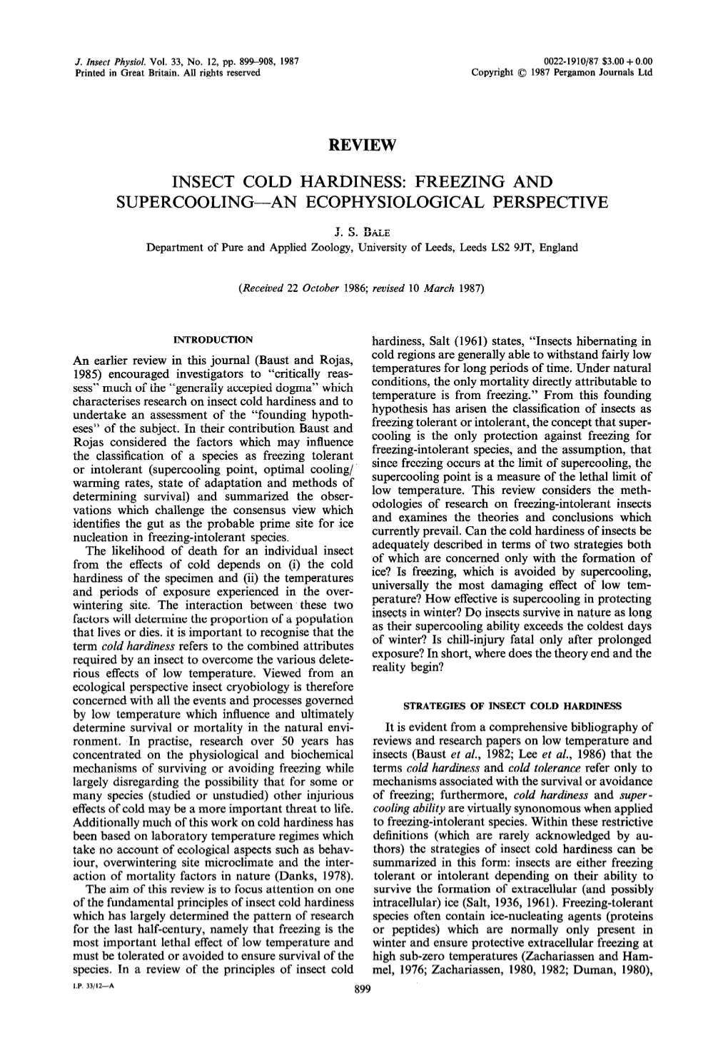 Insect Cold Hardiness: Freezing and Supercooling-An Ecophysiological Perspective