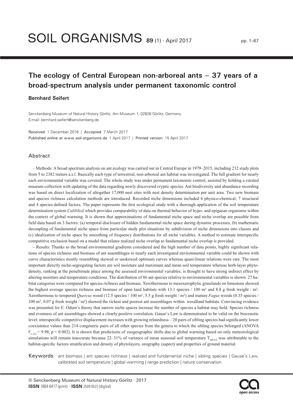 The Ecology of Central European Non-Arboreal Ants – 37 Years of a Broad-Spectrum Analysis Under Permanent Taxonomic Control