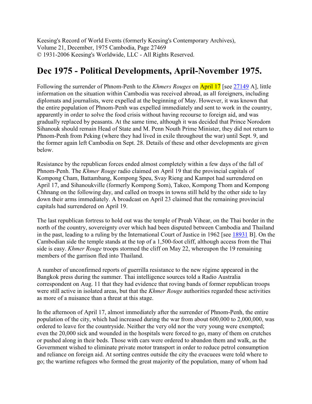 Dec 1975 - Political Developments, April-November 1975