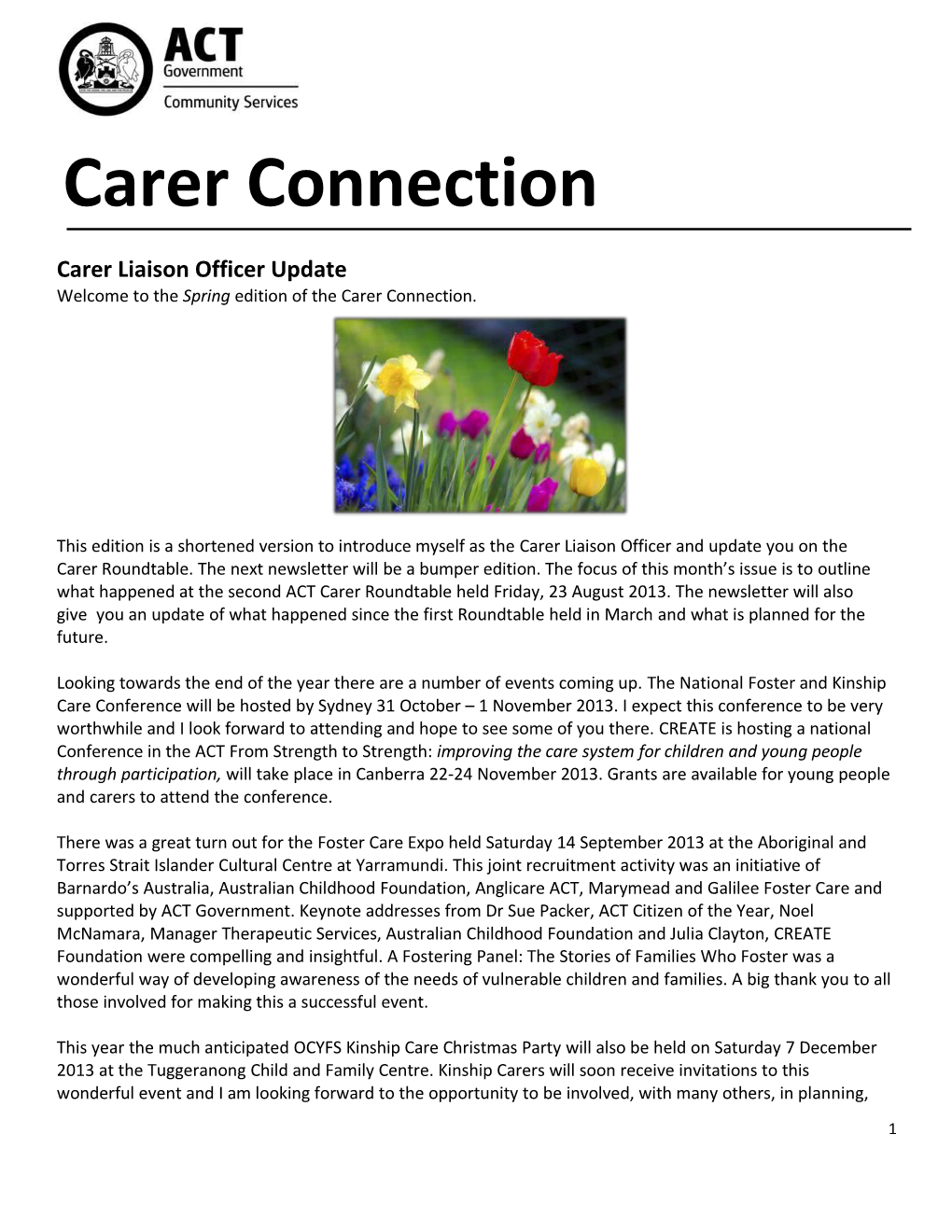 Carer Connection Newsletter Sept 13