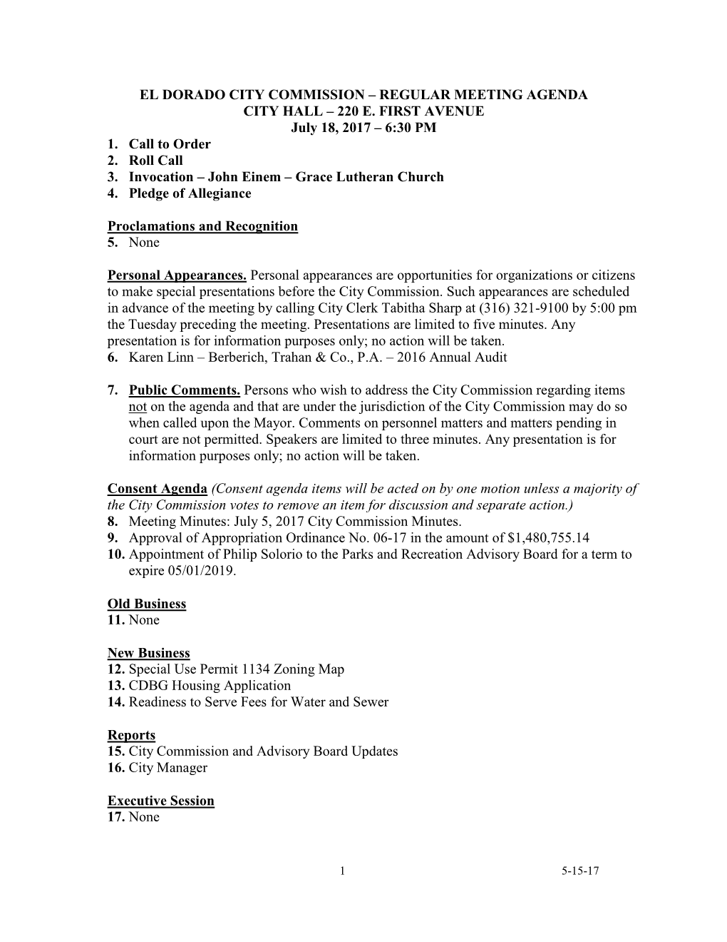 City Commission Agenda