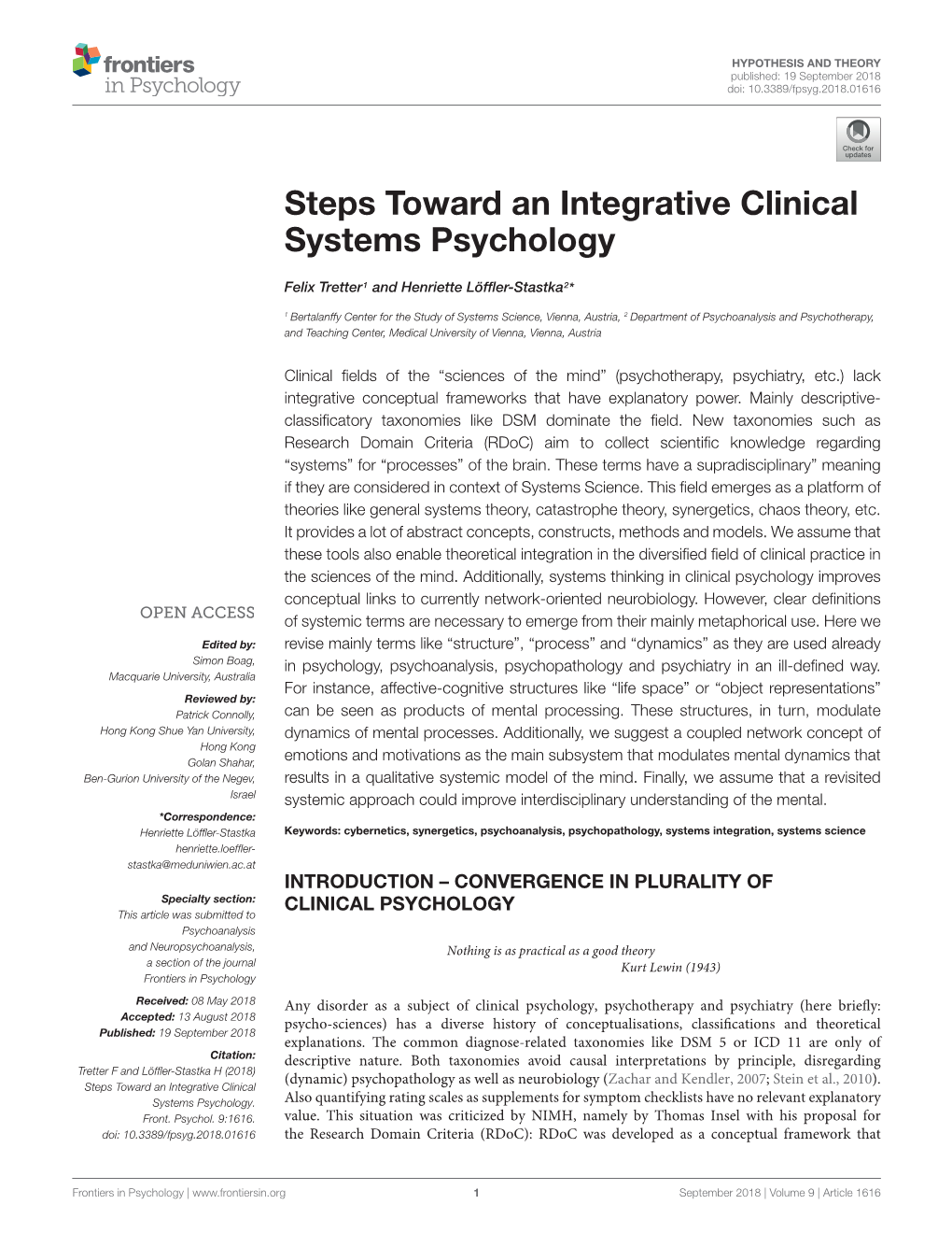 Steps Toward an Integrative Clinical Systems Psychology