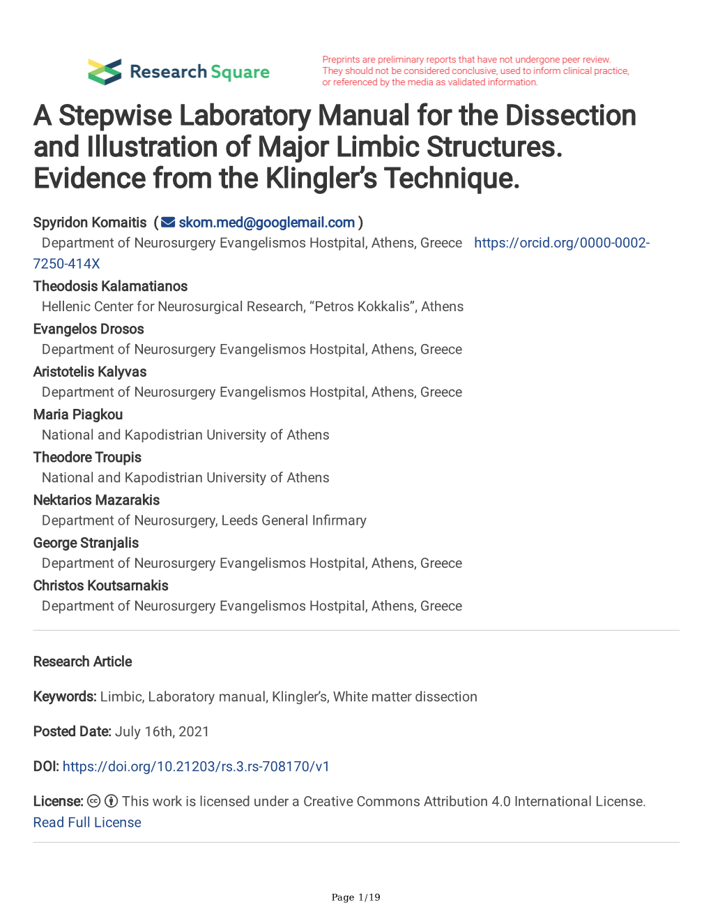 A Stepwise Laboratory Manual for the Dissection and Illustration of Major Limbic Structures