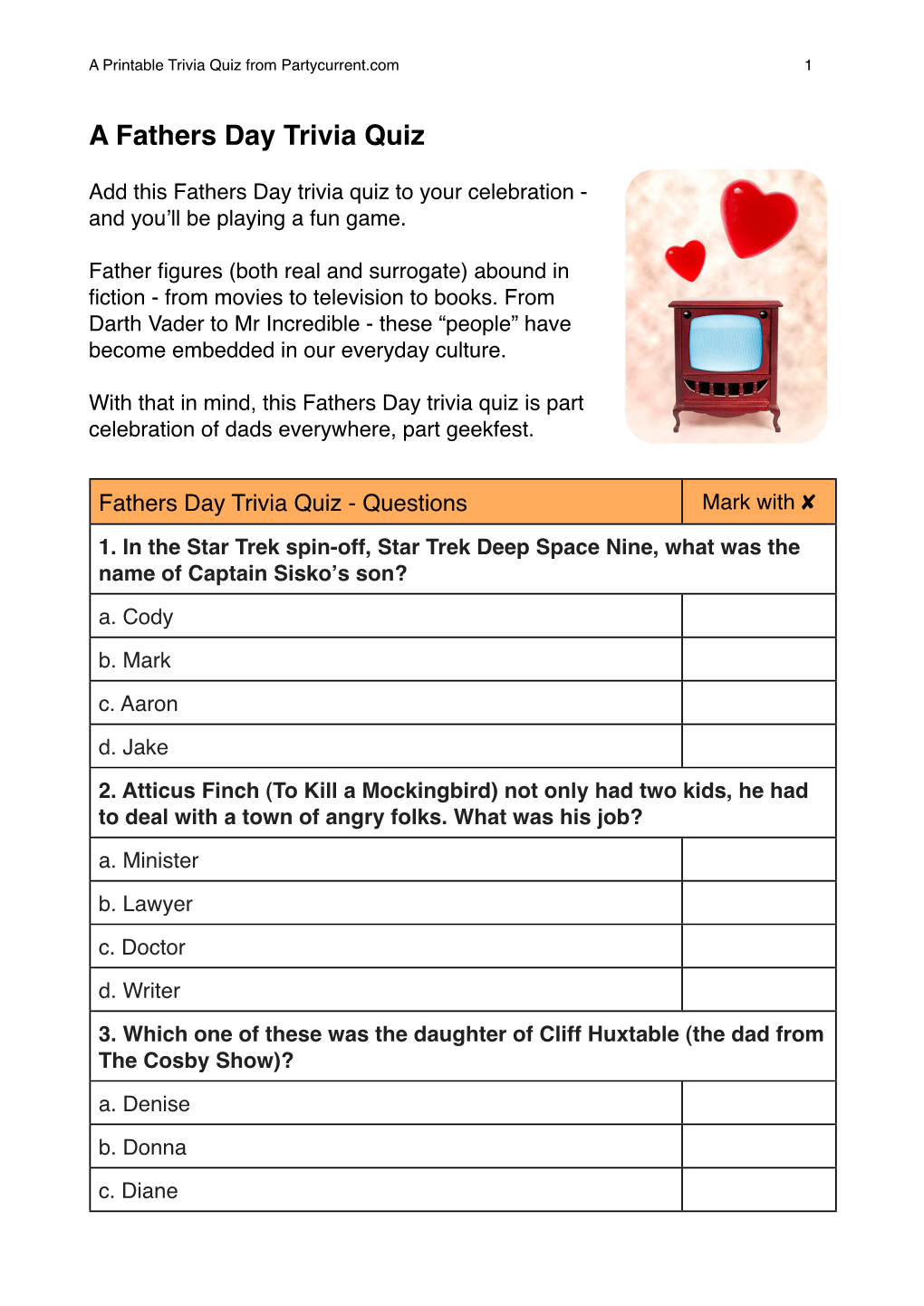 A Fathers Day Trivia Quiz