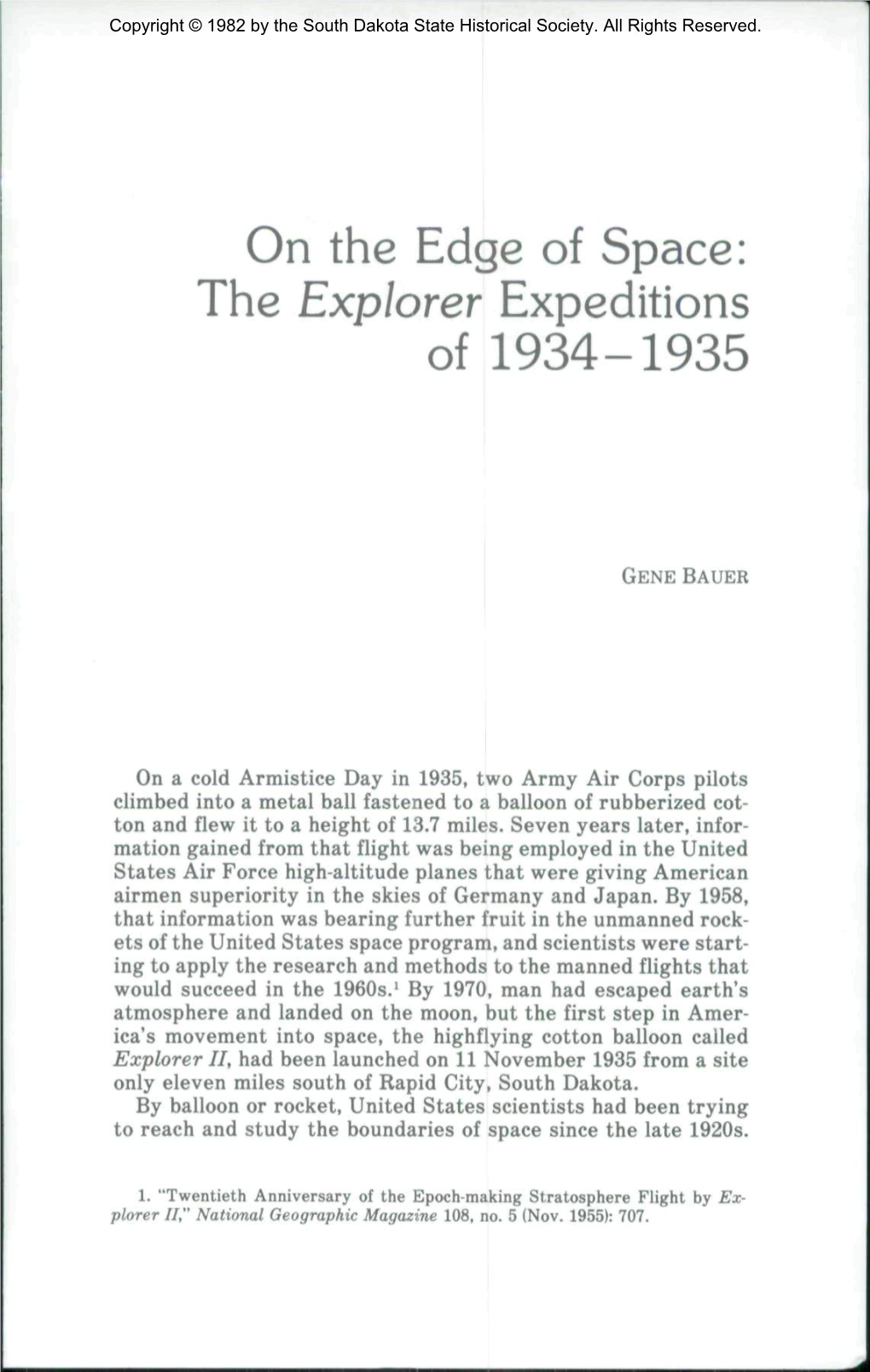 On the Edge of Space: the Explorer Expeditions of 1934-1935