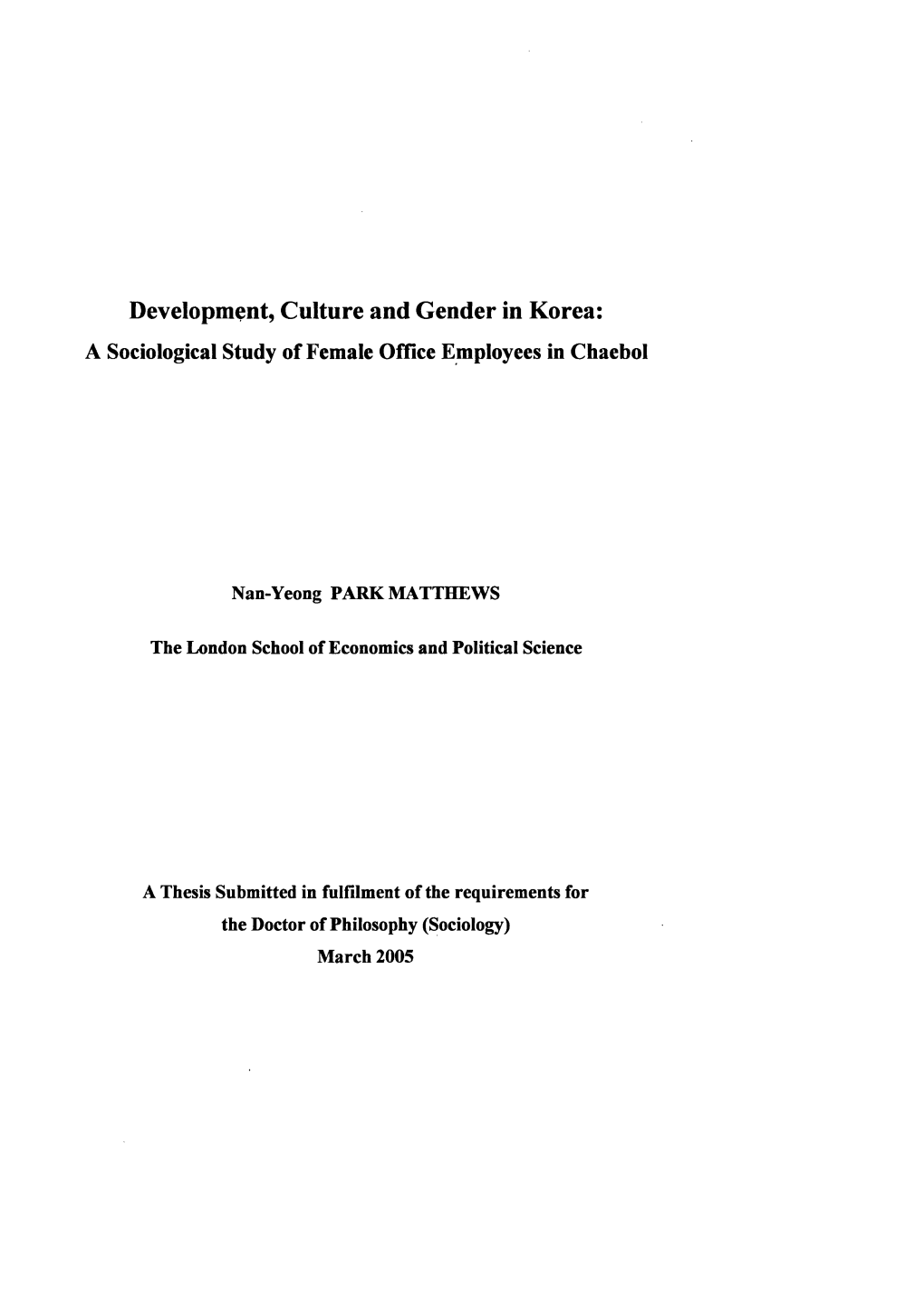 Development, Culture and Gender in Korea: a Sociological Study of Female Office Employees in Chaebol