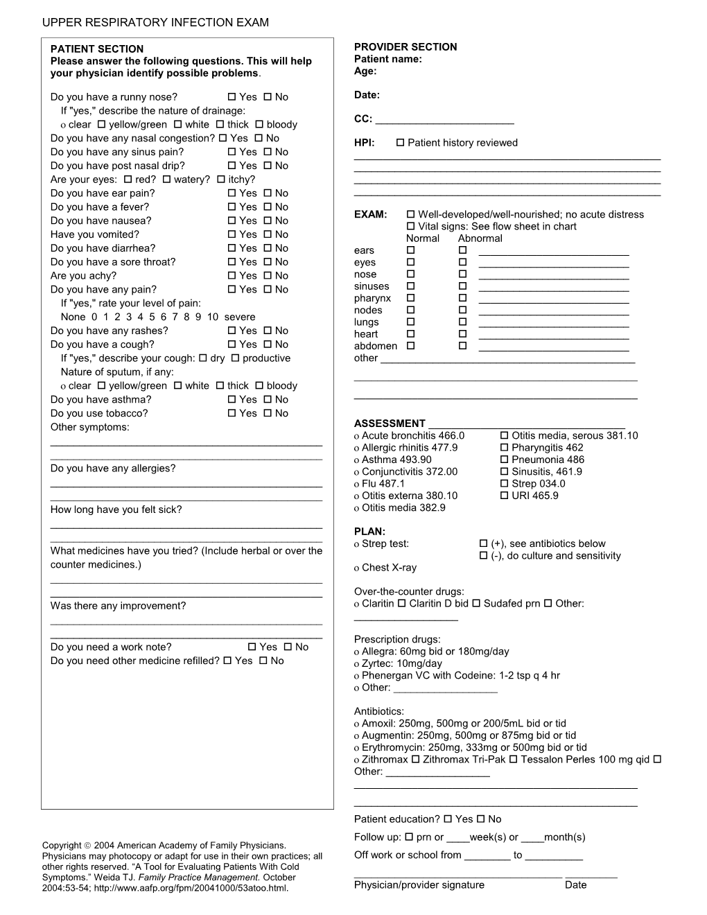 Upper Respiratory Exam