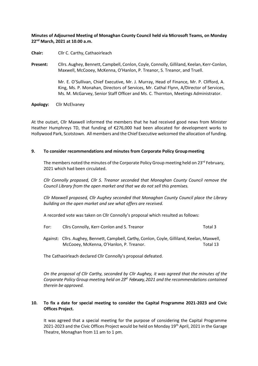 Council Meeting Minutes 22Nd March 2021