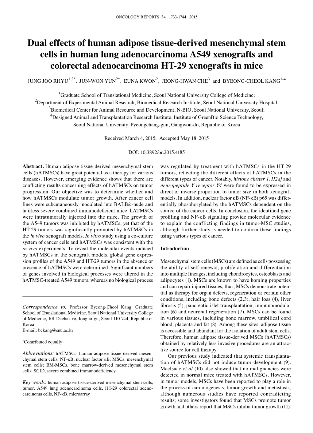 Dual Effects of Human Adipose Tissue-Derived Mesenchymal Stem