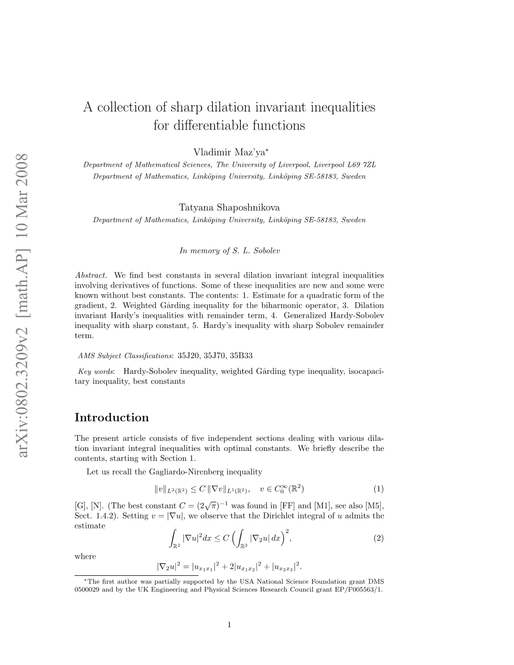 A Collection of Sharp Dilation Invariant Inequalities for Differentiable Functions