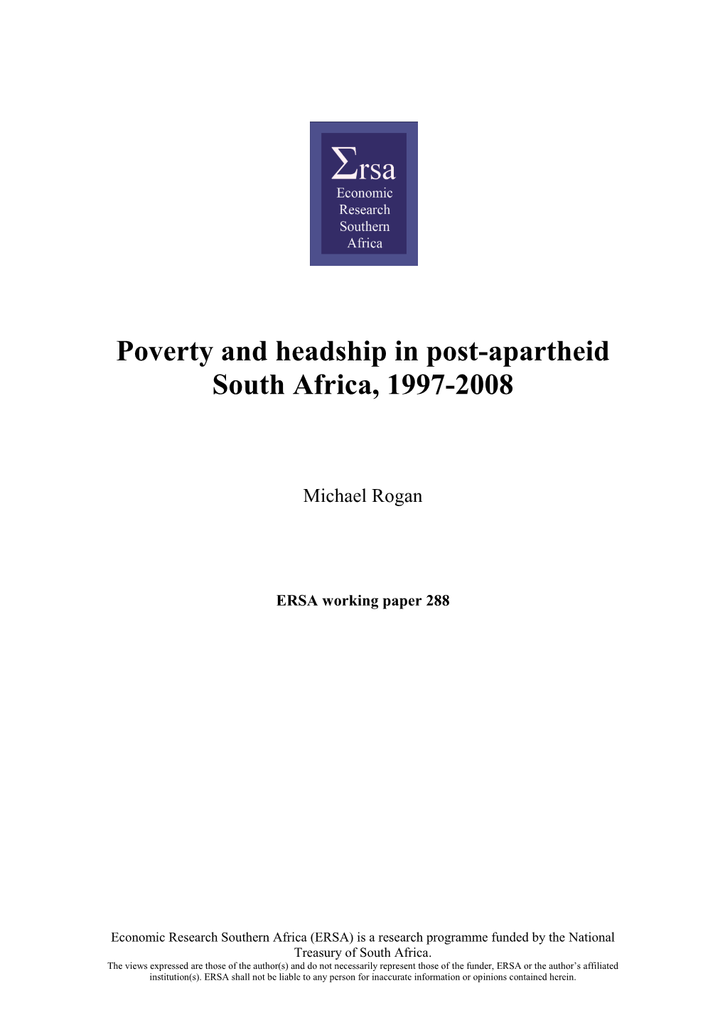 Poverty and Headship in Post-Apartheid South Africa, 1997-2008