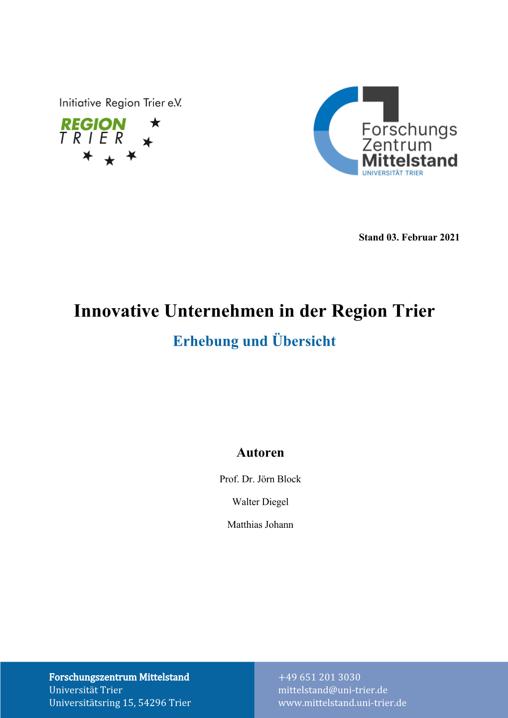 Innovative Unternehmen in Der Region Trier Erhebung Und Übersicht