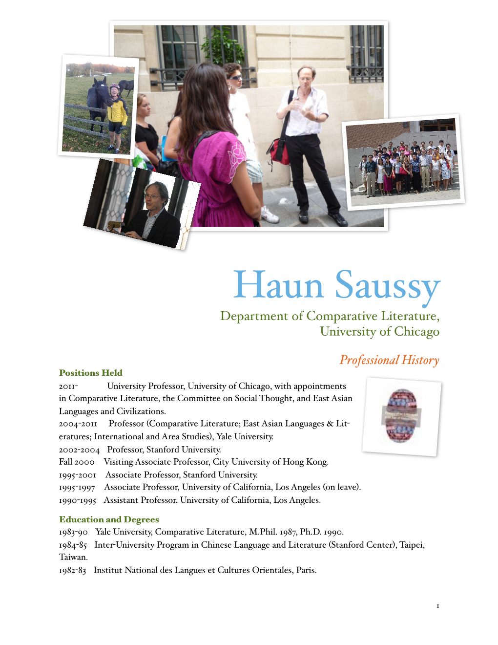 Haun Saussy Department of Comparative Literature, University of Chicago